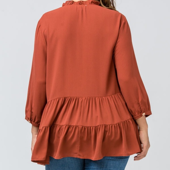 Rust color button-up tiered top plus - Picture 3 of 3